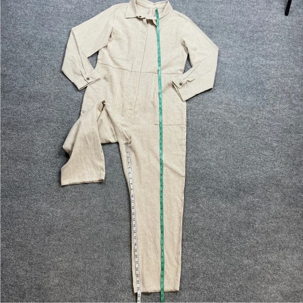 Rylee + Cru Jumpsuit Womens L Multi Linen Blend Stripe Snap Closures Long Sleeve - Picture 5 of 6